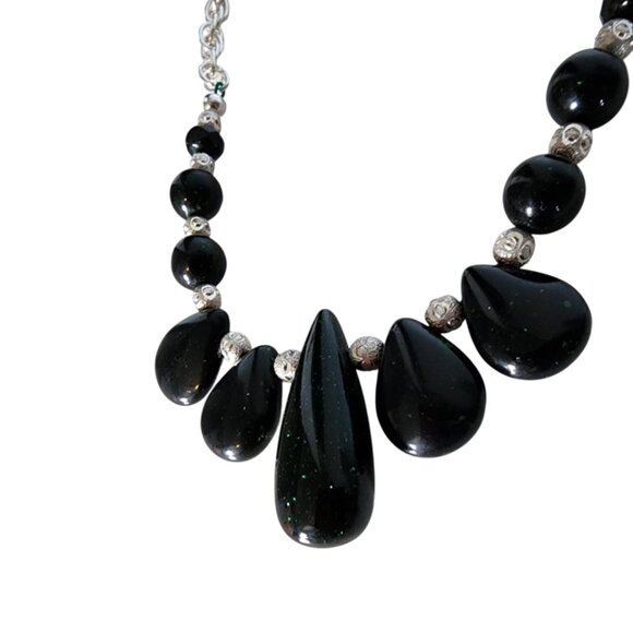 *HP* NWT Emerald Green Goldstone & Sterling Silver Necklace - Picture 1 of 4